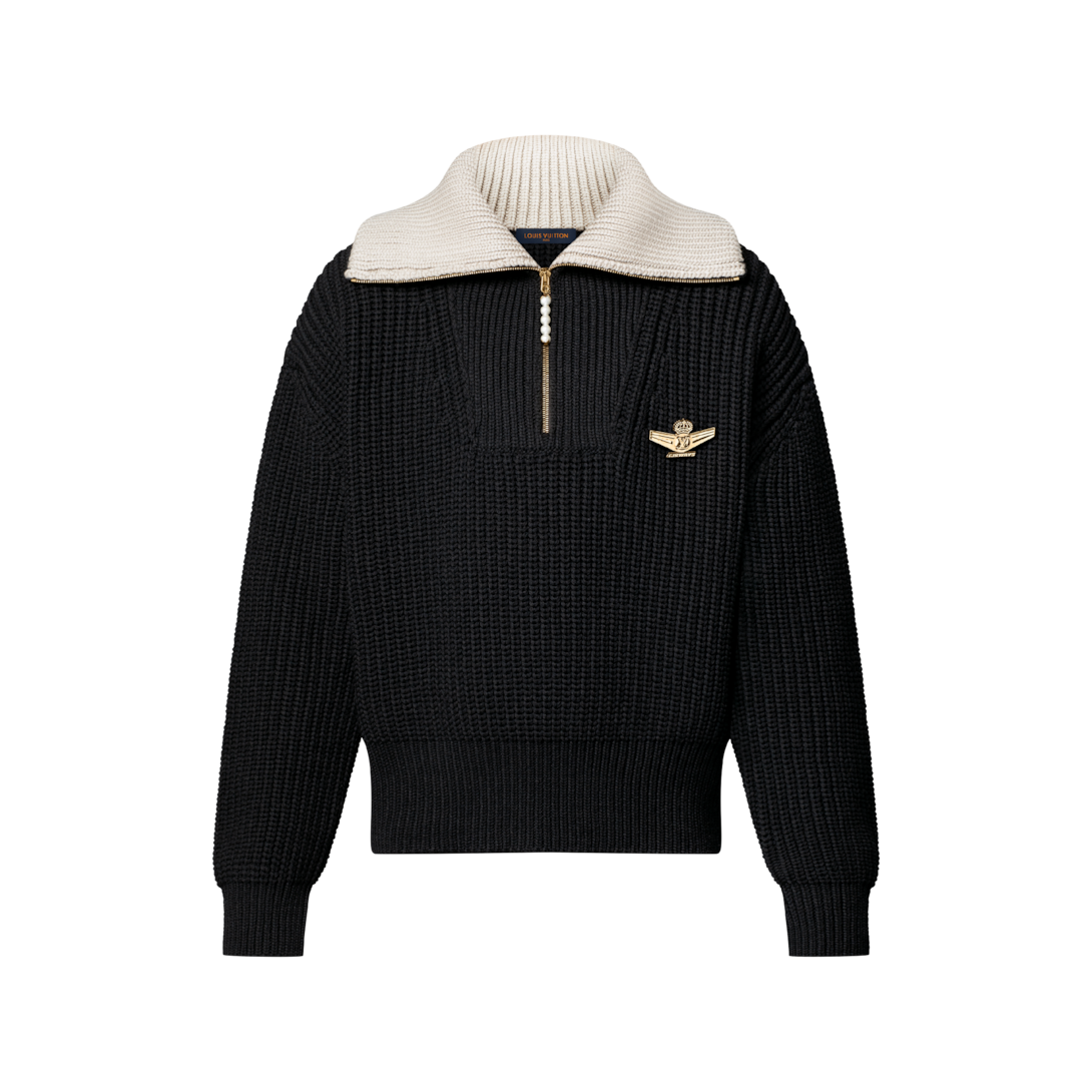 Pulôver em Mescla de Lã Grossa com Meio-Zíper - Ready-to-Wear